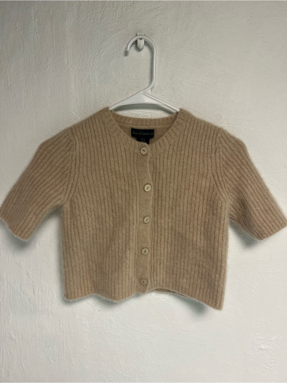 House of Harlow Short Ribbed Button-Front Sweater Cardigan - Cashmere